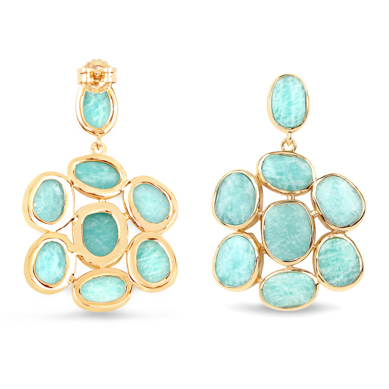 14K Yellow Gold Plated 25.73 Carat Genuine Amazonite .925 Sterling Silver Earrings