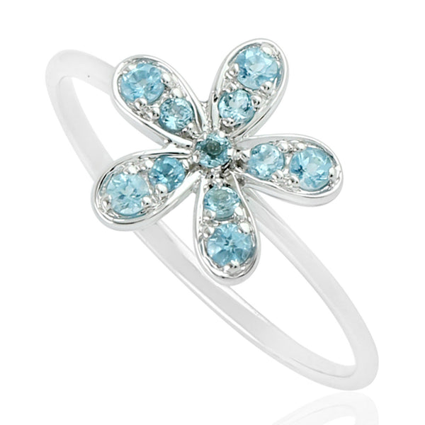 Topaz Daisy Ring 14k White Gold Handmade Jewelry