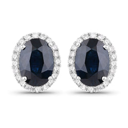 2.04 Carat Genuine Blue Sapphire and White Diamond 14K White Gold Earrings