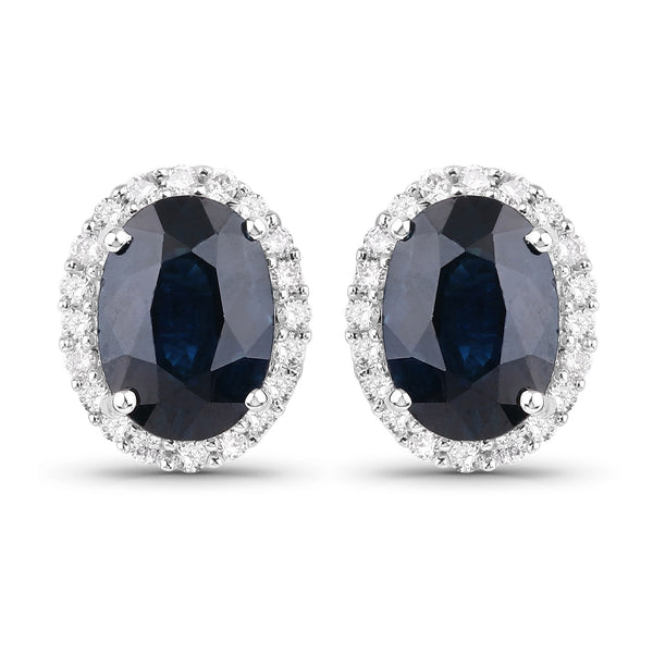 2.04 Carat Genuine Blue Sapphire and White Diamond 14K White Gold Earrings