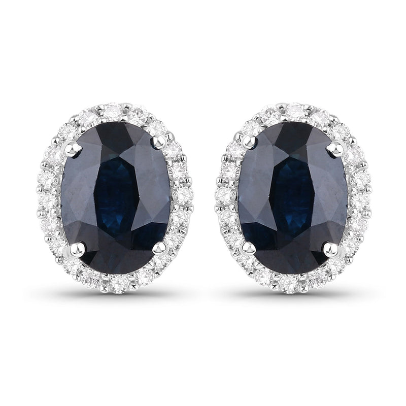 2.04 Carat Genuine Blue Sapphire and White Diamond 14K White Gold Earrings