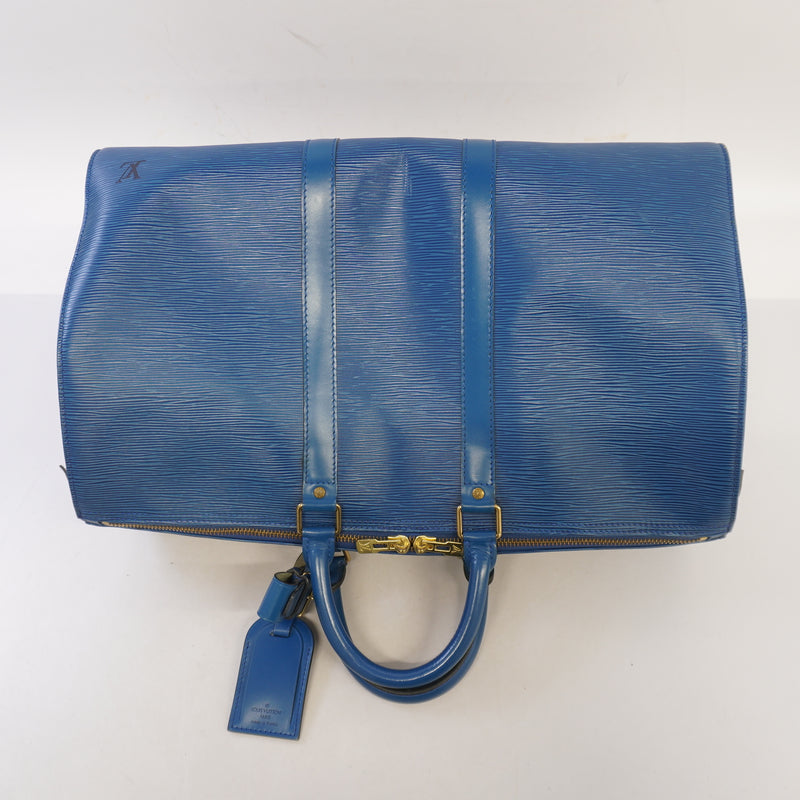 Auth Louis Vuitton Epi Keepall 45 M42975 MenWomenUnisex Boston Bag Toledo Blue