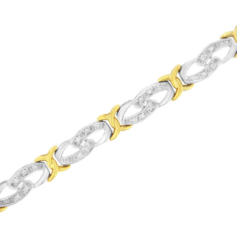 10k Yellow Gold Plated Sterling Silver 1/4 cttw Diamond Infinity and X Link Bracelet (I-J Clarity, I2-I3 Color) - Size 7.25"