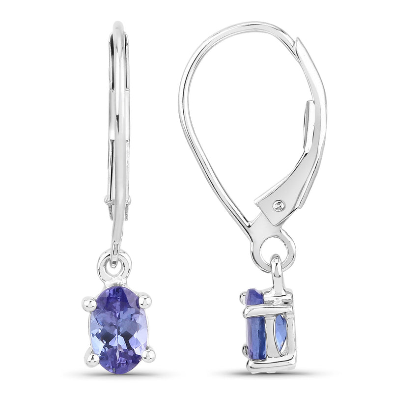 0.88 Carat Genuine Tanzanite 14K White Gold Earrings