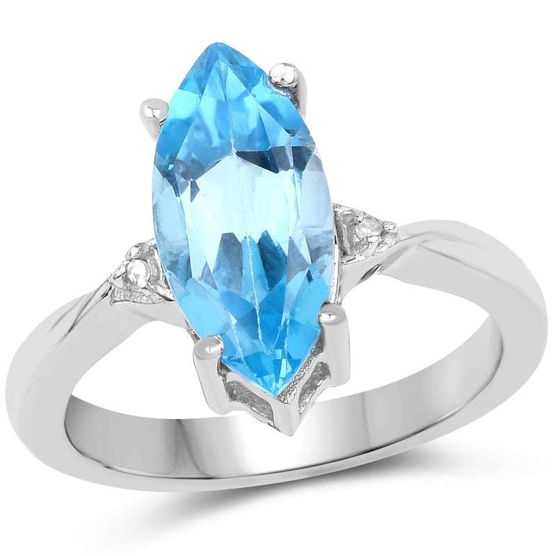 3.67 Carat Genuine Swiss Blue Topaz and White Diamond .925 Sterling Silver Ring