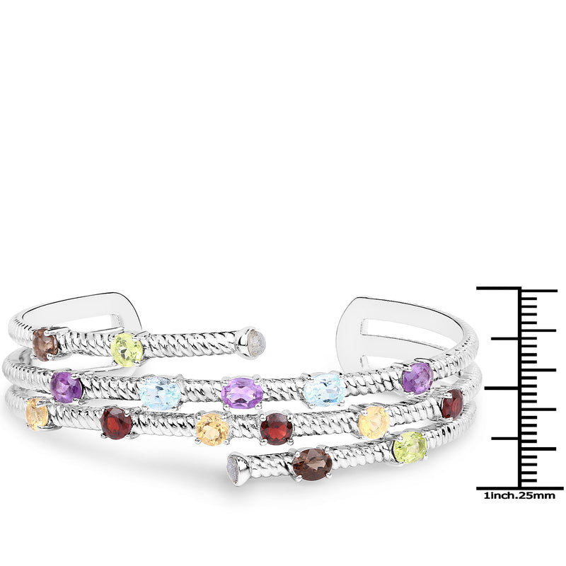 4.93 Carat Genuine Multi Stones .925 Sterling Silver Cuff Bangle