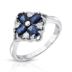 1.20 Carat Genuine Blue sapphire and White Topaz .925 Sterling Silver Ring