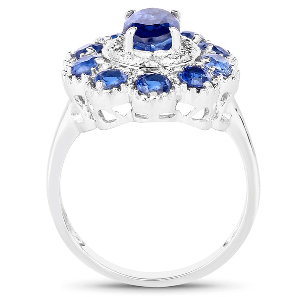 2.47 Carat Genuine Kyanite & White Topaz .925 Sterling Silver Ring