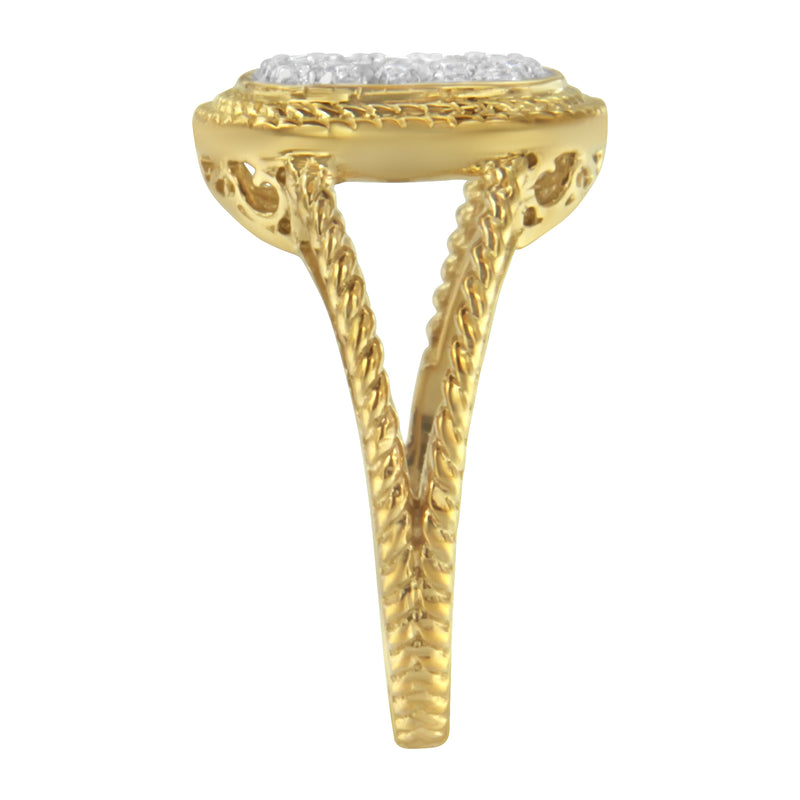 10K Yellow Gold Plated .925 Sterling Silver 1/2 Cttw Diamond Square Cushion Cluster Split Shank Cocktail Ring (J-K Color, I2-I3 Clarity) - Size 7