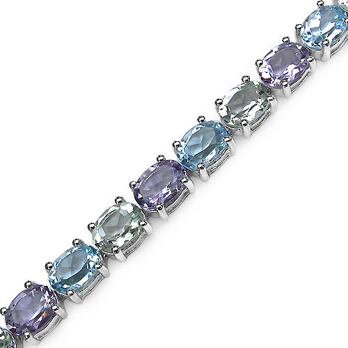 30.80 Carat Genuine Green Amethyst, Pink Amethyst & Blue Topaz .925 Sterling Silver Bracelet