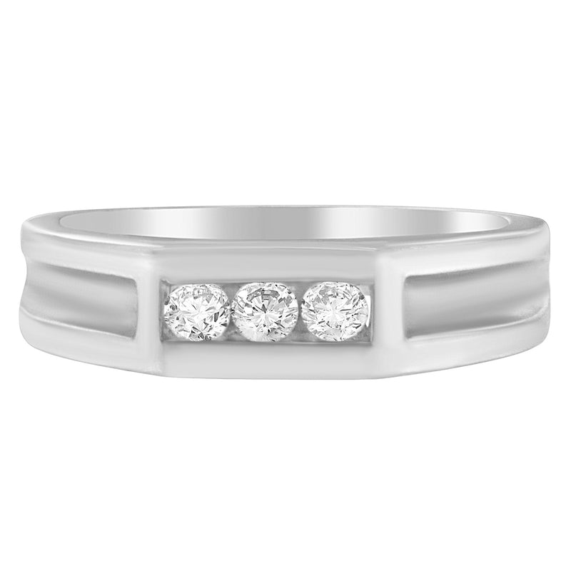 Mens 10k White Gold 3/4ct TDW  Diamond 3-Stone Band Ring (I-JI2-I3)