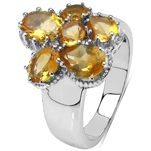 2.65 Carat Genuine Citrine .925 Sterling Silver Cluster Ring