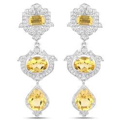 6.63 Carat Genuine Citrine and White Topaz .925 Sterling Silver Earrings