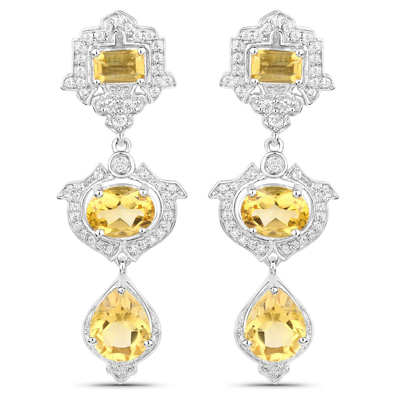 6.63 Carat Genuine Citrine and White Topaz .925 Sterling Silver Earrings