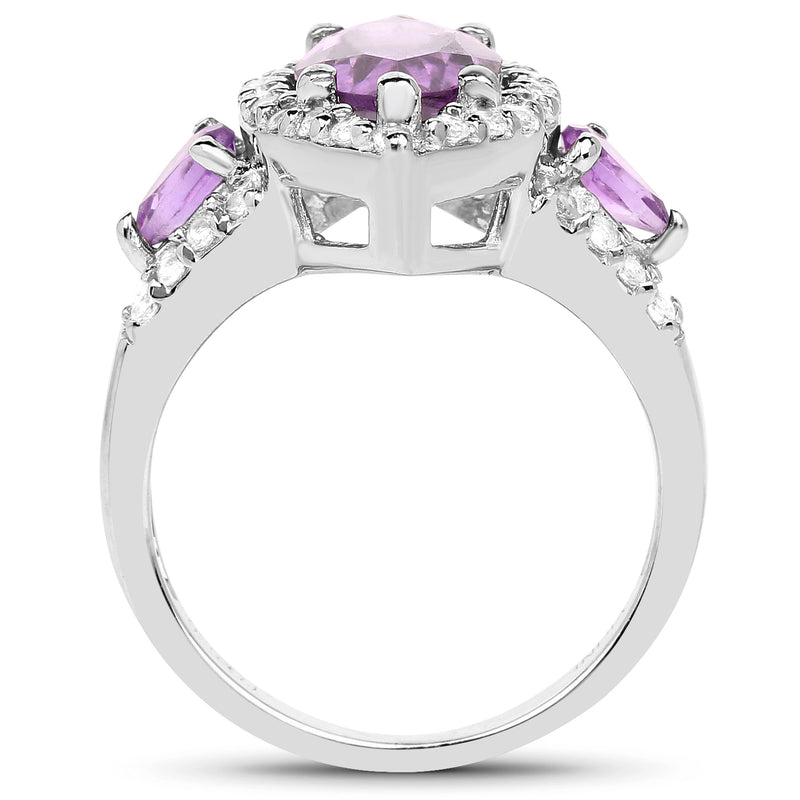 3.20 Carat Genuine Amethyst & White Topaz .925 Sterling Silver Ring