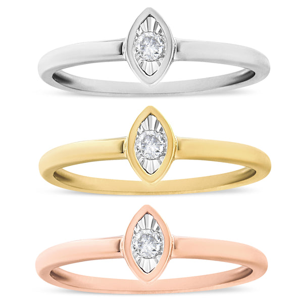 14K Gold Plated .925 Sterling Silver 1/6 Cttw Diamond Marquise Shaped Stackable Promise Ring Set (J-K Color, I1-I2 Clarity) - Size 7