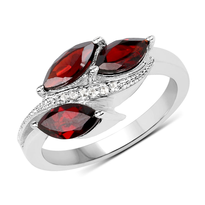 1.98 Carat Genuine  Garnet and White Topaz .925 Sterling Silver Ring