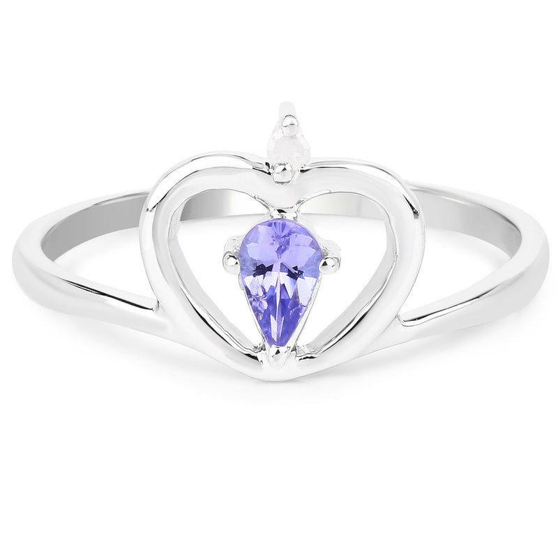 0.23 Carat Genuine Tanzanite and White Diamond .925 Sterling Silver Ring