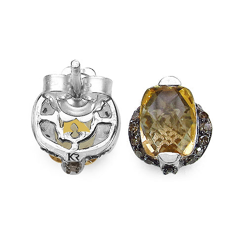 3.14 Carat Genuine Citrine & Black Diamond .925 Sterling Silver Earrings