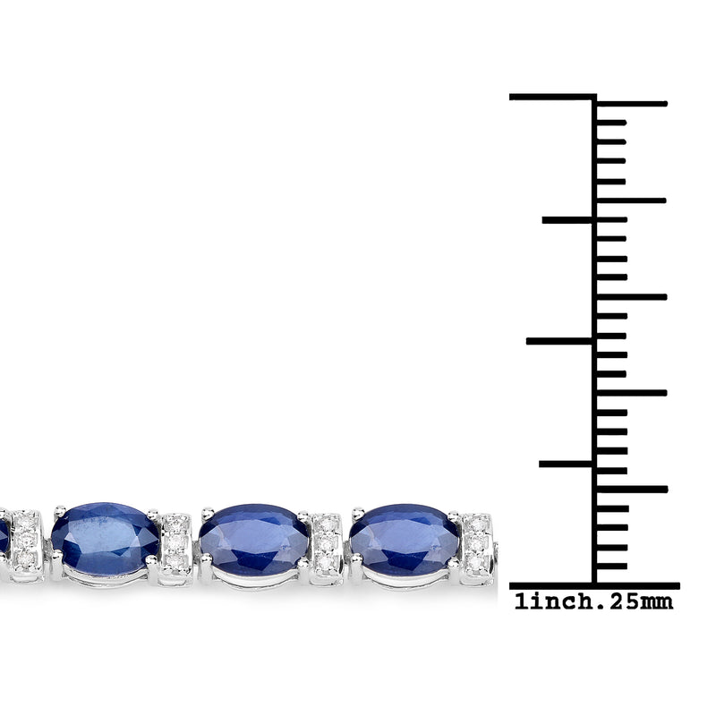 12.36 Carat Genuine Blue Sapphire and White Diamond 14K White Gold Bracelet