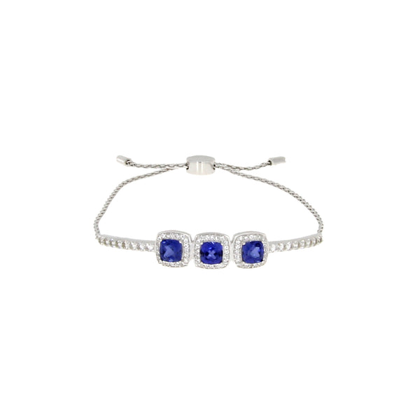 Natural Created Sapphire Bolo Brac Sterling Silver