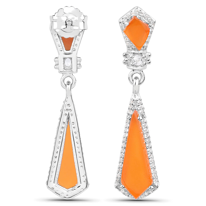 4.47 Carat Genuine Carnelian and White Topaz .925 Sterling Silver Earrings