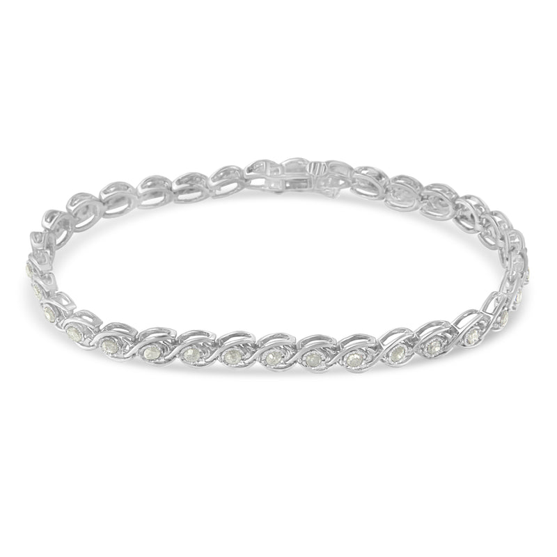 .925 Sterling Silver 2 cttw Miracle Plate Set Diamond Spiral Link Bracelet (I-J Color, I3 Clarity) -7"