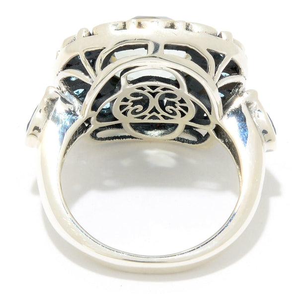 925 Sterling Silver Women Big Cluster Ring Swiss Blue Topaz Green Amethyst