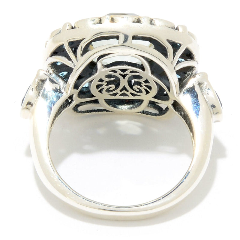 925 Sterling Silver Women Big Cluster Ring Swiss Blue Topaz Green Amethyst