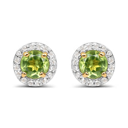 14K Yellow Gold Plated 1.16 Carat Genuine Peridot & White Topaz .925 Sterling Silver Earrings