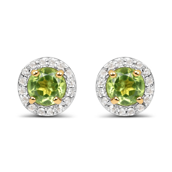 14K Yellow Gold Plated 1.16 Carat Genuine Peridot & White Topaz .925 Sterling Silver Earrings