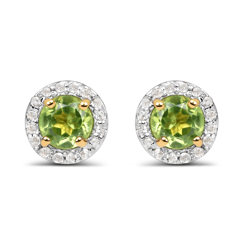 14K Yellow Gold Plated 1.16 Carat Genuine Peridot & White Topaz .925 Sterling Silver Earrings