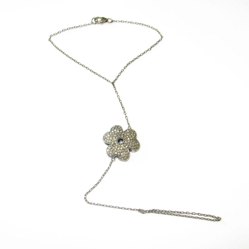 925 Sterling Silver Pave Diamond Flower Slave Bracelet Handmade Jewelry