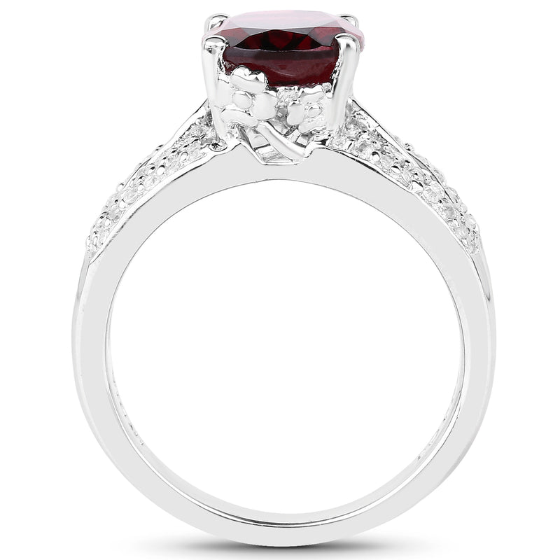 3.23 Carat Genuine Rhodolite and White Topaz .925 Sterling Silver Ring