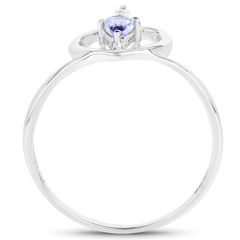 0.23 Carat Genuine Tanzanite and White Diamond .925 Sterling Silver Ring