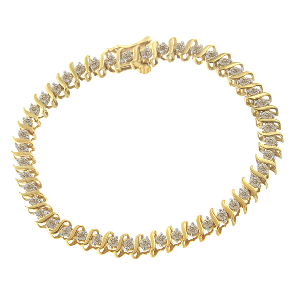 2 Micron 10KT Yellow Gold Plated Sterling Silver Diamond S-Link Bracelet (3 cttw, J-K Color, I2-I3 Clarity)