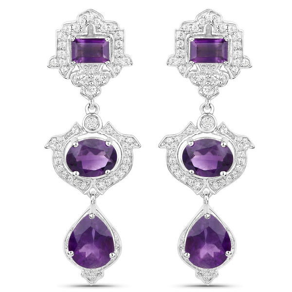 6.97 Carat Genuine Amethyst and White Topaz .925 Sterling Silver Earrings