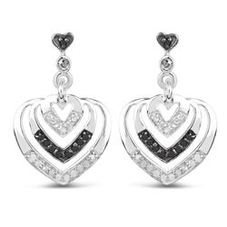 0.34 Carat Genuine White Diamond and Black Diamond .925 Sterling Silver Earrings