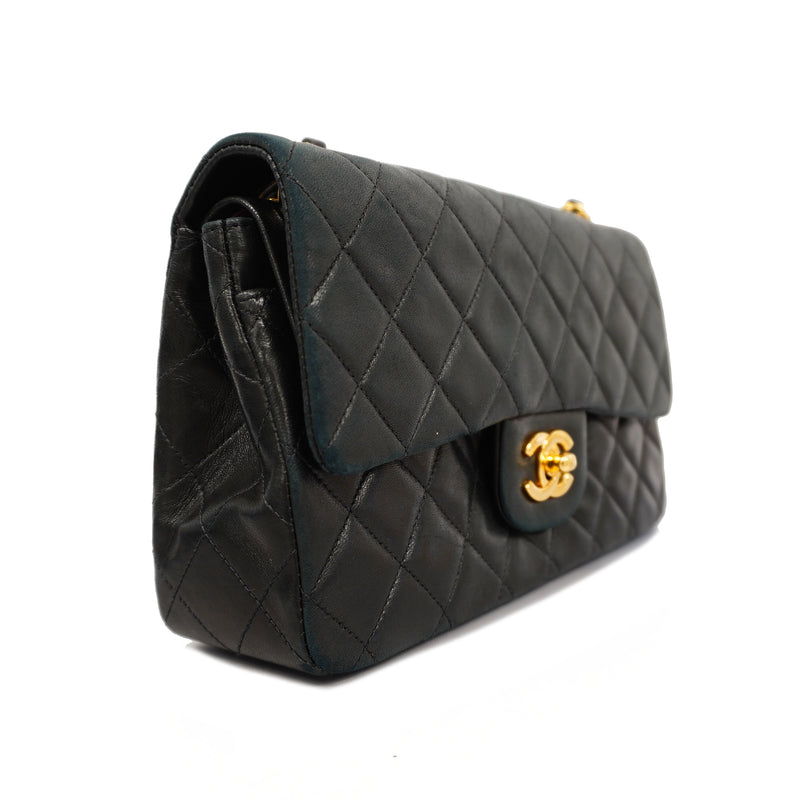 Auth Chanel Matelasse W Flap W Chain Womens Leather Shoulder Bag Black