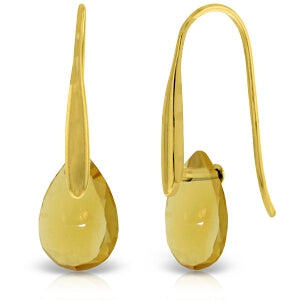 14K Solid Yellow Gold Fish Hook Earrings w/ Dangling Briolette Citrines
