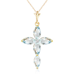 14K Solid Yellow Gold Necklace w/ Natural Diamond & Aquamarines