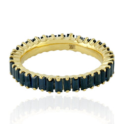 18k Yellow Gold Baguette Cut Sapphire Wedding Band Ring Women Fine Jewelry
