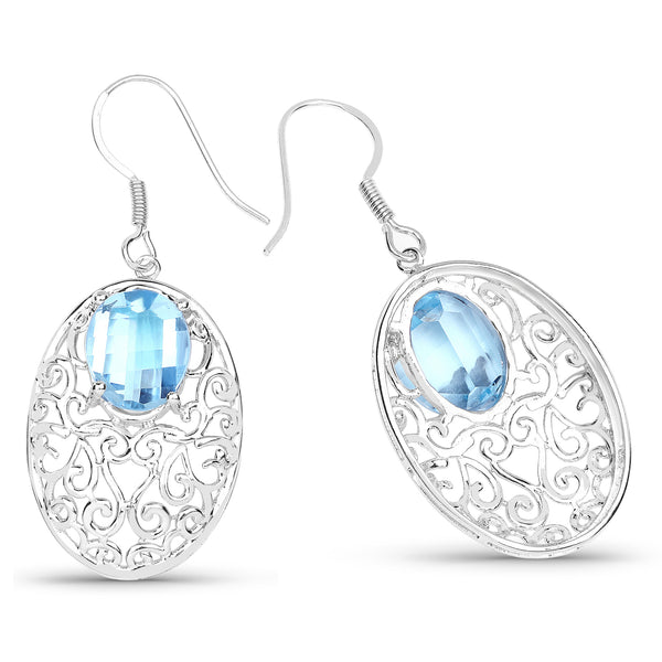 10.72 Carat Genuine Blue Topaz .925 Sterling Silver Earrings