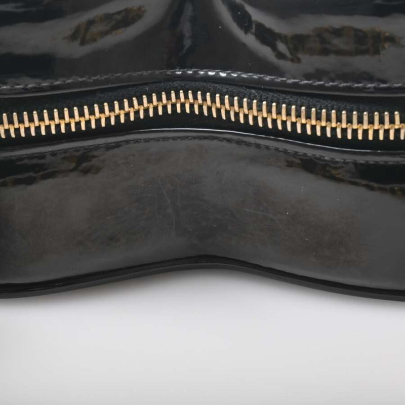 CHANEL Patent Matelasse Coco Mark Heart-shaped Vanity Bag Handbag Black