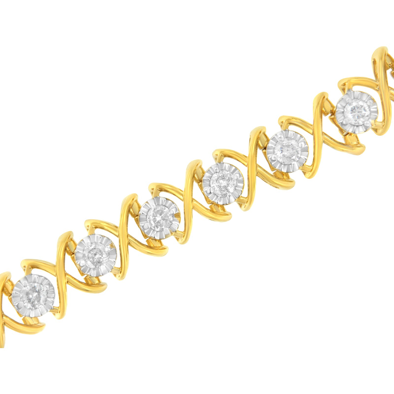 10K Yellow Gold Plated Sterling Silver 2 cttw Diamond "XOXO" Bracelet (J-K Clarity, I1-I2 Color) - Size 7.25"