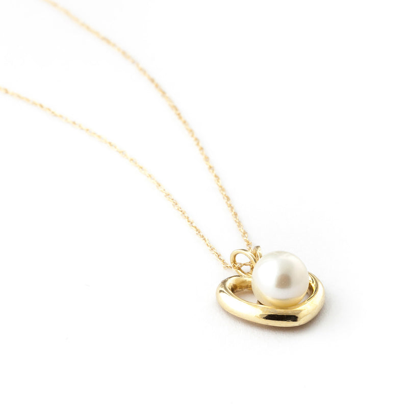 14K Solid Yellow Gold Heart Necklace w/ Natural Pearl