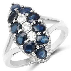 2.87 Carat Genuine Blue Sapphire and White Topaz .925 Sterling Silver Ring