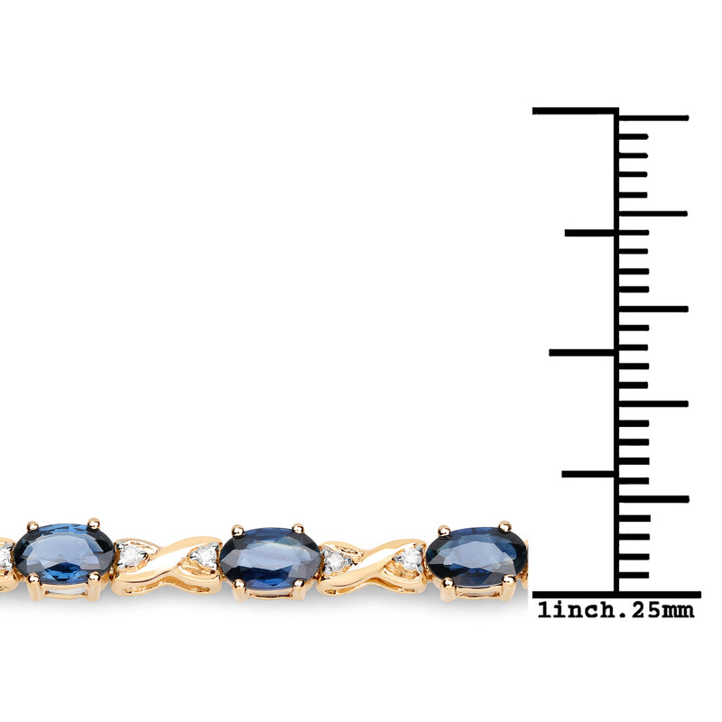 5.31 Carat Genuine Blue Sapphire and White Diamond 14K Yellow Gold Bracelet