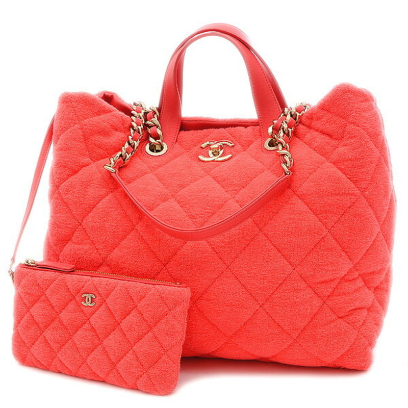 Chanel Matelasse 2Way Bag Pile Leather Coral Pink Champagne Gold Hardware