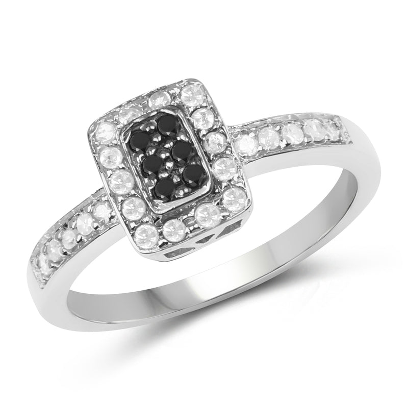 0.35 Carat Genuine Black Diamond and White Diamond .925 Sterling Silver Ring